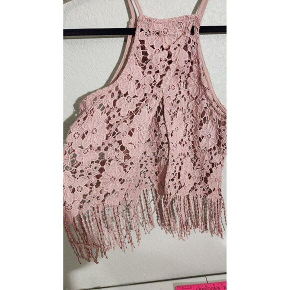 Its Pink Tank Top Womens Small Crochet Lace Fringe Boho Festival Frenge Fairy - Picture 2 of 7
